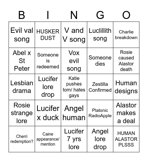 HAZBIN HOTEL S3 Bingo Card