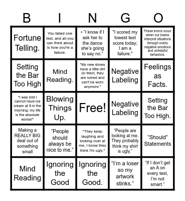thinking errors Bingo Card