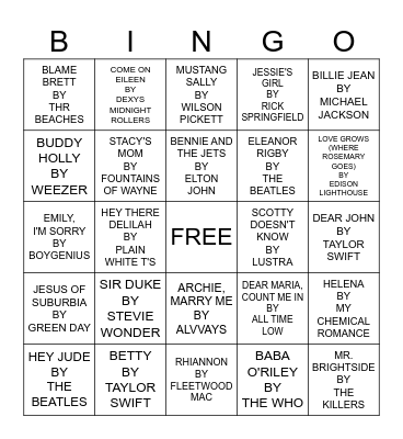 NAME That Tune Bingo Card