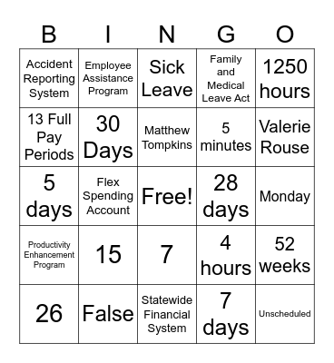 Untitled Bingo Card