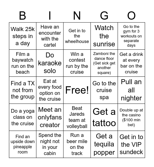 TX at Sea Bingo Card