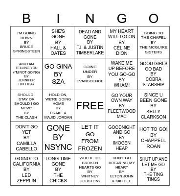 GO, GOING, GONE Bingo Card
