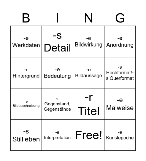 Fachbegriffe - Bildbetrachtung Bingo Card