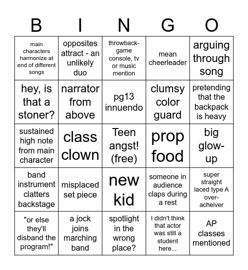 Band Geeks - The Musical Bingo Card