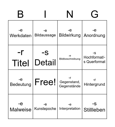Fachbegriffe - Bildbetrachtung Bingo Card