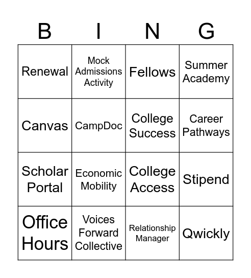 Thrive Scholars Terminology - Residential Bingo Card