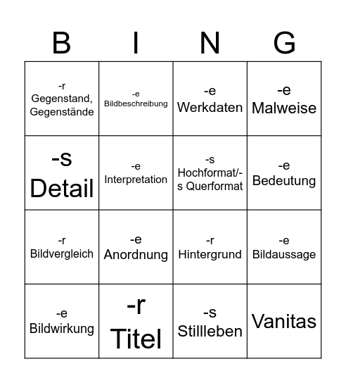 Fachbegriffe - Bildbetrachtung Bingo Card