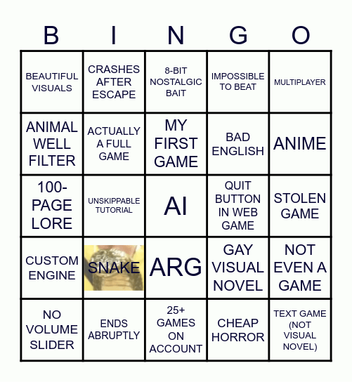 ITCH IO RECENT GAMES TAB Bingo Card