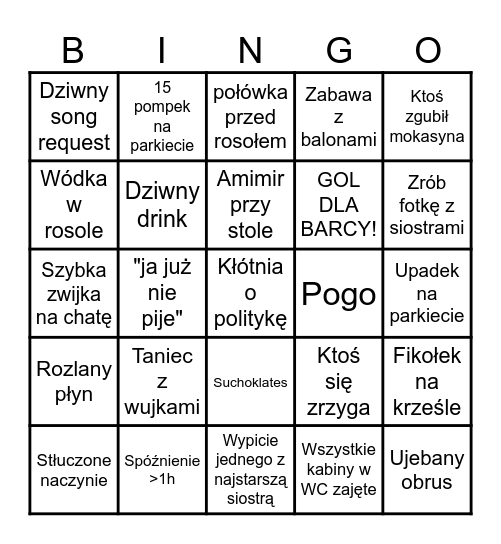 18-stkowe Bingo Andrzeja Bingo Card