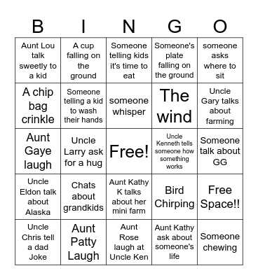 Things I hear at Lunch Bingo Card