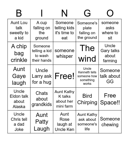 Things I hear at Lunch Bingo Card