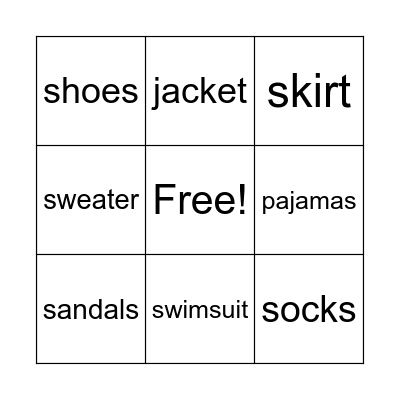 Clothes Bingo Card