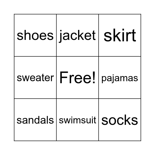 Clothes Bingo Card