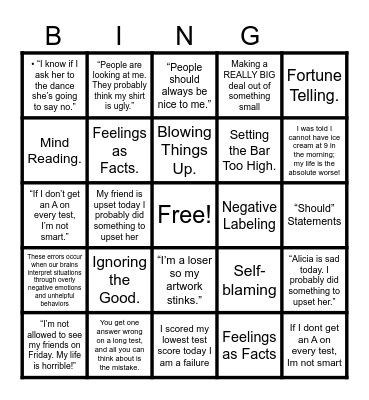 thinking errors Bingo Card