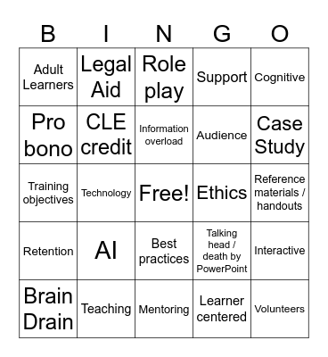 Designing Tech Driven Pro Bono Training Bingo Card