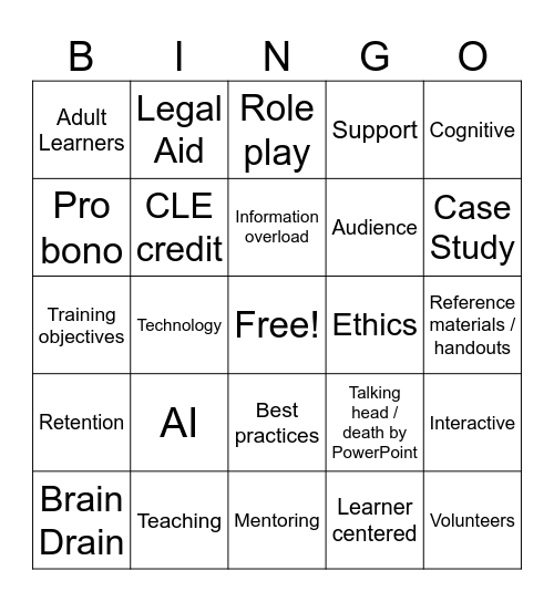 Designing Tech Driven Pro Bono Training Bingo Card