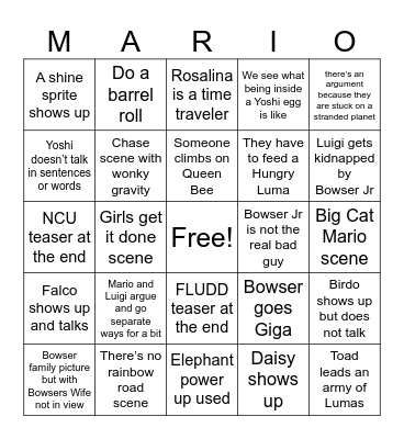Mario movie 2 Bingo Card