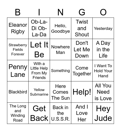 Beatles Bingo!! Bingo Card
