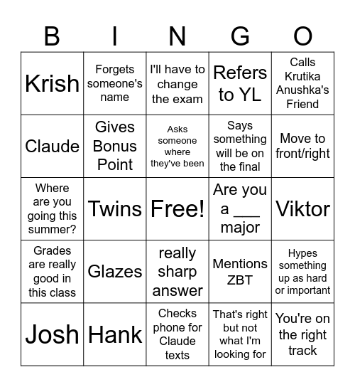 Kwon Bingo Card
