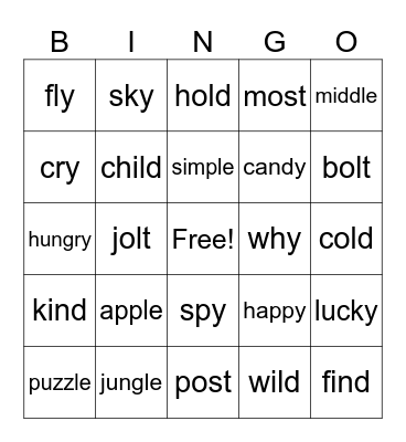 2nd grade ending patterns BINGO Card