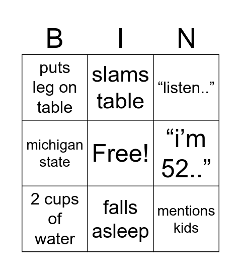 Papa Page Bingo Card