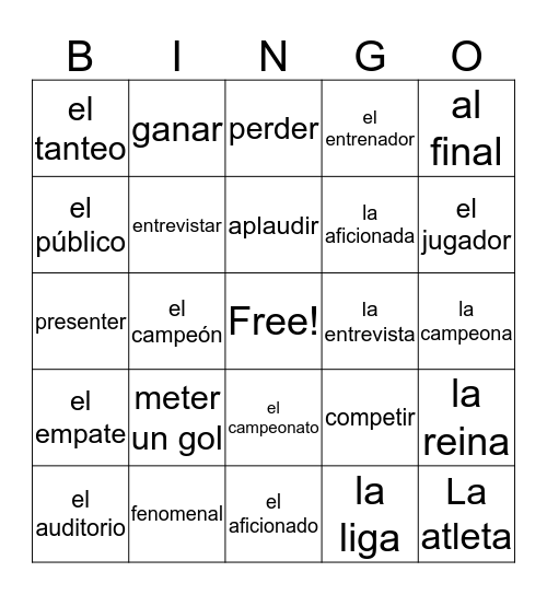Spanish Bingo Card