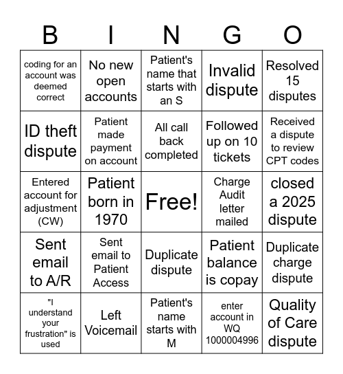 IRS Bingo Card