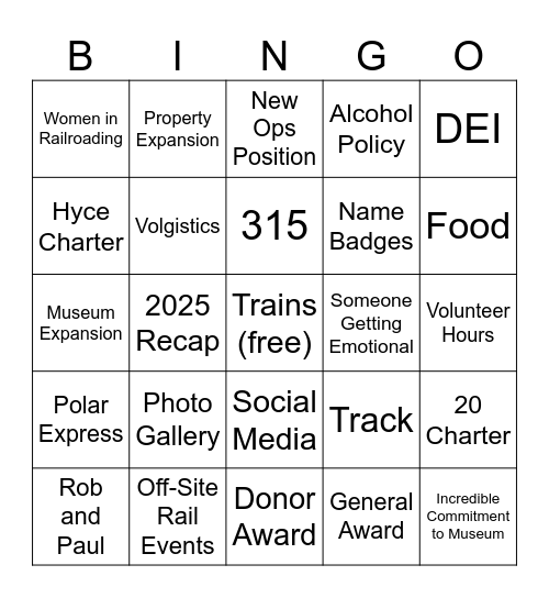 Banquet Bingo Card