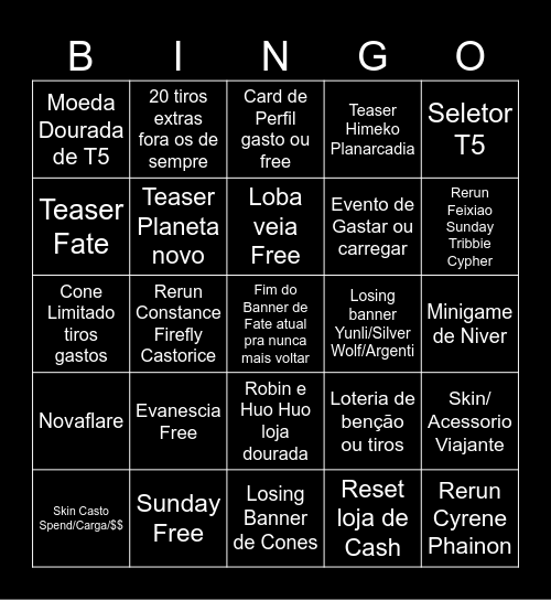 Star Rail Bingo Niver Bingo Card