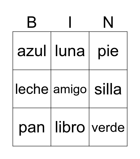Bingo palabras Bingo Card