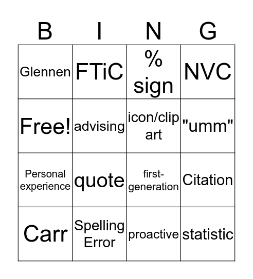 Untitled Bingo Card