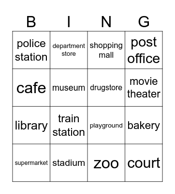 Places Bingo Card