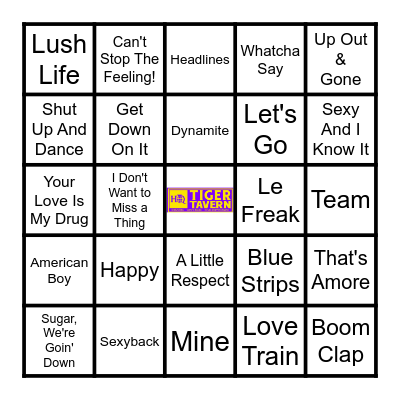 Tiger Tavern Music Bingo 4/9/26 Bingo Card