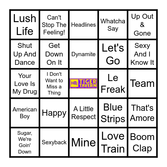 Tiger Tavern Music Bingo 4/9/26 Bingo Card