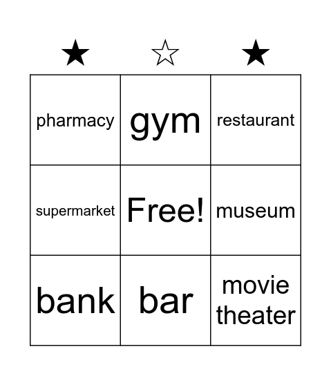 Places Bingo Card
