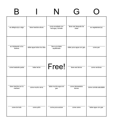 U6 L2 Secciones 10 - 13 Busca Personas: Las dietas Bingo Card