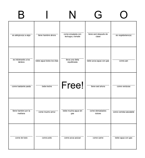 U6 L2 Secciones 10 - 13 Busca Personas: Las dietas Bingo Card