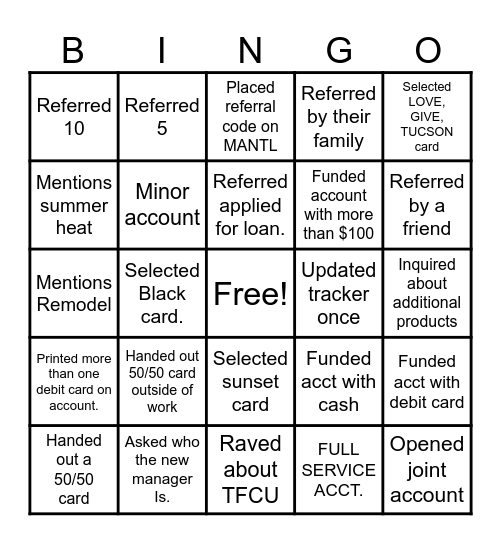50/50 BINGO! Bingo Card