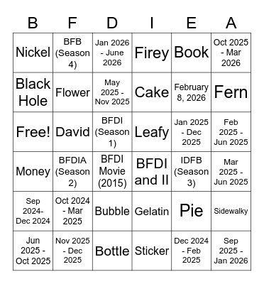 BFDIE Season 2 Predictions Bingo Card