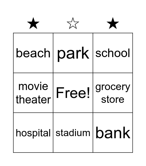 Places Bingo Card