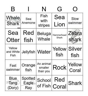 Aquarium/Ocean Bingo Card