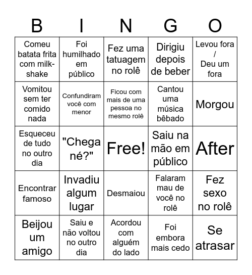 Bingo de Rolês Bingo Card