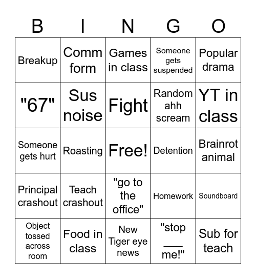 End of the year bingo Card