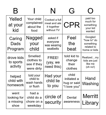 Parenting Bingo Card