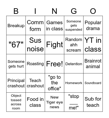 End of the year bingo Card