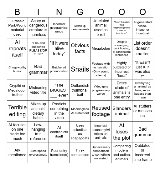 AI Dino Sludge Remastered Bingo Card