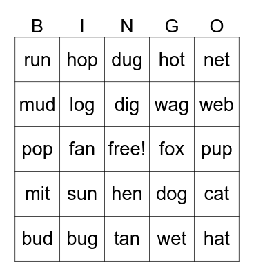 Spring CVC Bingo Card