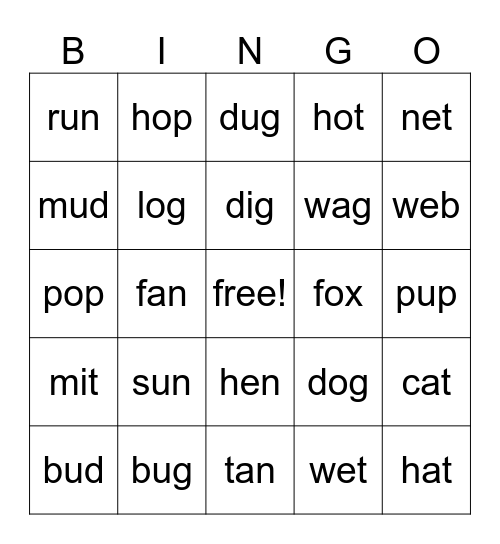 Spring CVC Bingo Card