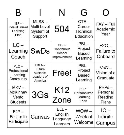 Untitled Bingo Card