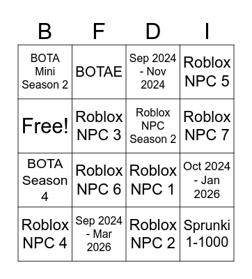 BFDIE S2 PREDICTIONS PART 2 Bingo Card